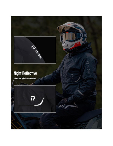 Traje de Lluvia Impermeable RIDEIRON para Motocicleta Grande Negro