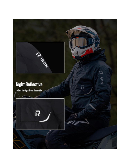 Traje de Lluvia Impermeable RIDEIRON para Motocicleta Grande Negro
