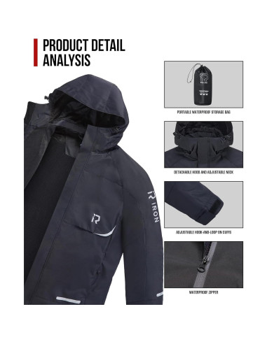 Traje de Lluvia Impermeable RIDEIRON para Motocicleta Grande Negro