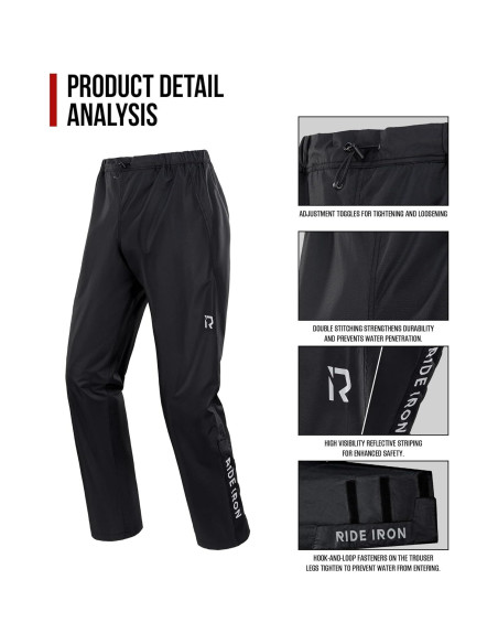 Traje de Lluvia Impermeable RIDEIRON para Motocicleta Grande Negro