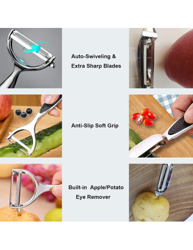 Pelador de Verduras Leaflai T9-380S Acero Inoxidable 4 Cuchillas