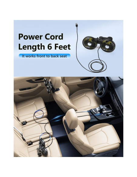 Ventilador de Coche DICMKY DM-F5208 Doble Cabeza 3 Velocidades