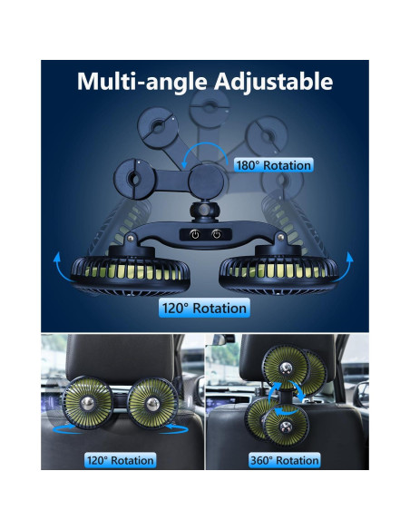 Ventilador de Coche DICMKY DM-F5208 Doble Cabeza 3 Velocidades