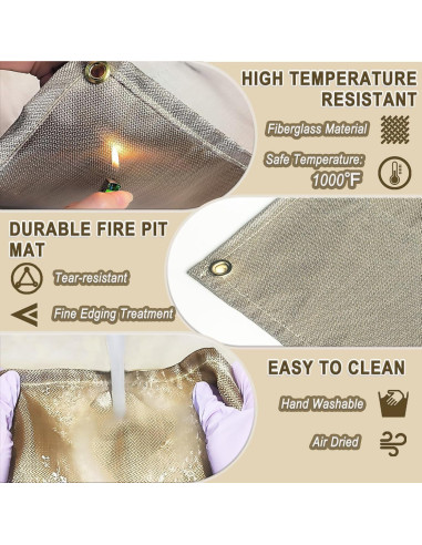 Mat de Fuego Cuadrado 100 cm Resistente al Calor para BBQ