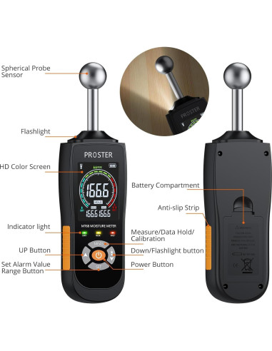 Medidor de Humedad Proster MT68 No Destructivo LCD Color 20-40mm