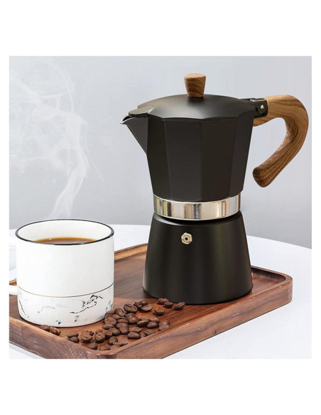 Cafetera Moka Pot Conyee 6 Tazas 300 ML Aluminio Negro