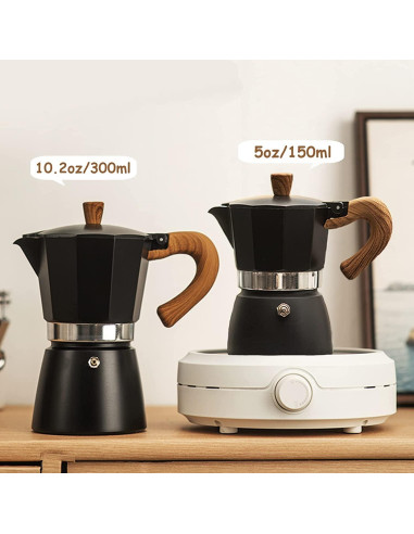 Cafetera Moka Pot Conyee 6 Tazas 300 ML Aluminio Negro