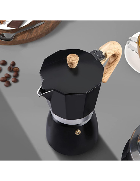 Cafetera Moka Pot Conyee 6 Tazas 300 ML Aluminio Negro
