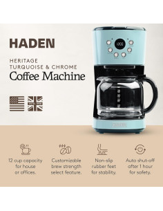 Cafetera Programable Haden 12 Tazas Goteo Turquesa Automática 2