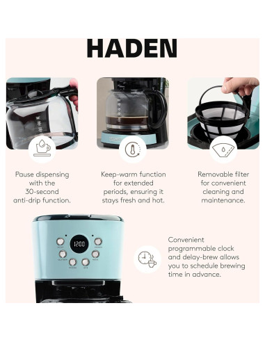 Cafetera Programable Haden 12 Tazas Goteo Turquesa Automática
