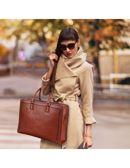 Maletín de Cuero Italiano Banuce para Mujeres 14" Marrón