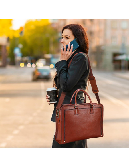 Maletín de Cuero Italiano Banuce para Mujeres 14" Marrón