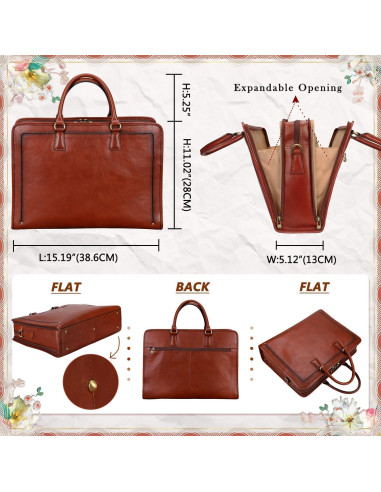 Maletín de Cuero Italiano Banuce para Mujeres 14" Marrón