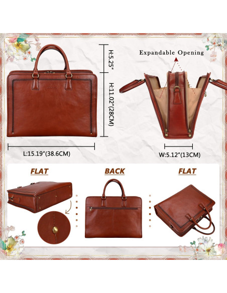 Maletín de Cuero Italiano Banuce para Mujeres 14" Marrón