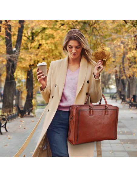 Maletín de Cuero Italiano Banuce para Mujeres 14" Marrón