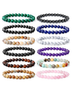 Pulseras de Chakra ONESING 12 Pcs 8mm Cristales Sanadores