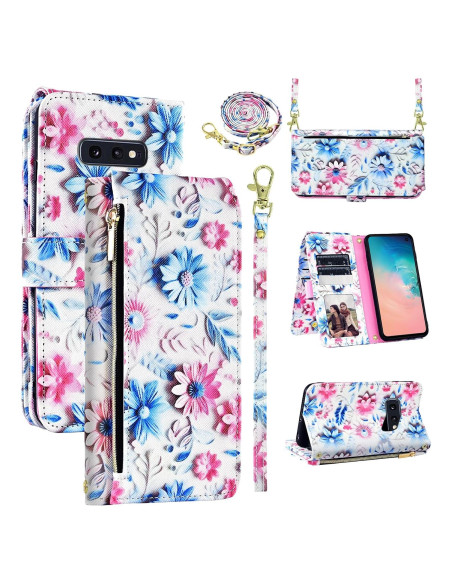 Funda billetera Dswteny para Samsung Galaxy S10e rosa con correa