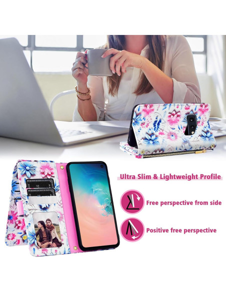Funda billetera Dswteny para Samsung Galaxy S10e rosa con correa