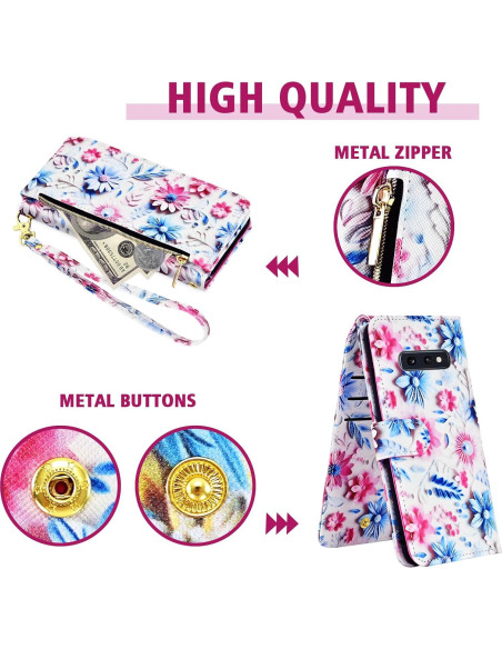 Funda billetera Dswteny para Samsung Galaxy S10e rosa con correa