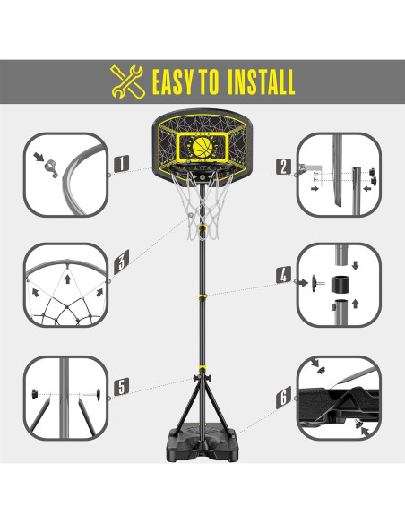 Aro de Baloncesto GILIKOKO Ajustable 1.1m-1.9m para Niños