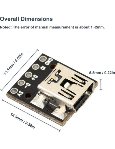 Adaptador Placa DIP a Mini USB Hembra 5 Pines - 10 Piezas