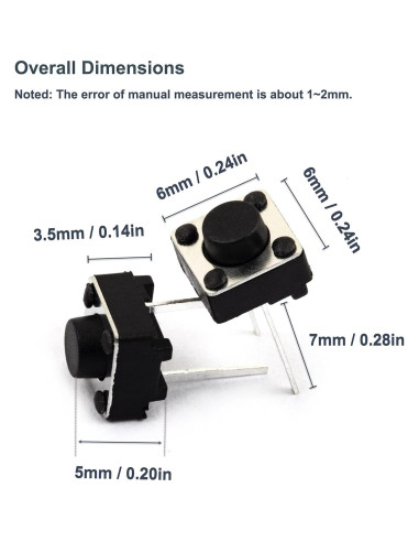 Interruptor Táctil DIP 2 Pin 6x6mm Naughtystarts - Paquete 100