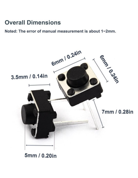 Interruptor Táctil DIP 2 Pin 6x6mm Naughtystarts - Paquete 100