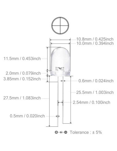 Diodos LED 10mm Rojo Chanzon 50 Piezas 2V 20mA
