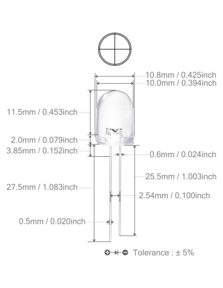 Diodos LED 10mm Rojo Chanzon 50 Piezas 2V 20mA