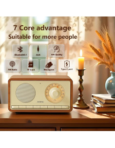 Altavoz Bluetooth Retro Radio FM 10W Batería 2600mAh Amarillo 2