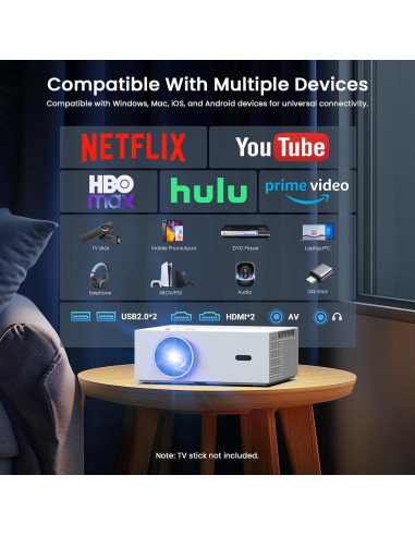 Proyector JOWLURK M8 1080P 4K WiFi Bluetooth 450 ANSI