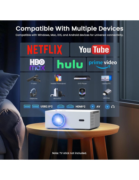 Proyector JOWLURK M8 1080P 4K WiFi Bluetooth 450 ANSI