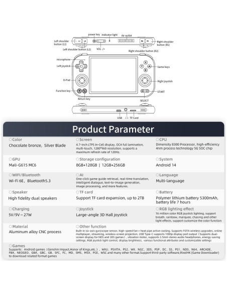 Consola de Juegos Portátil Anbernic RG477M 4.7" Aluminio CNC
