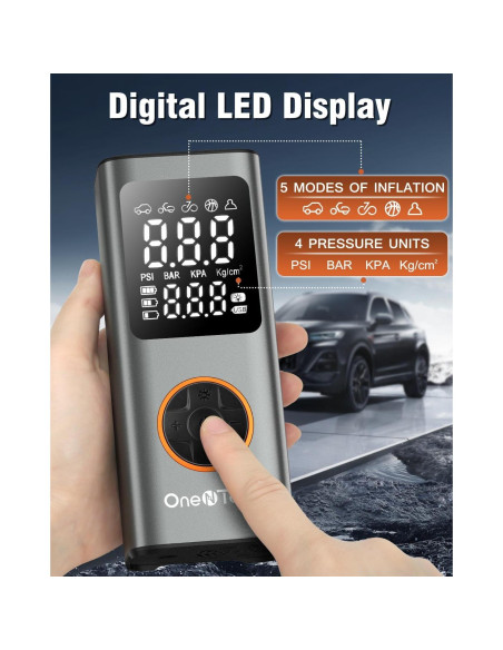 Bomba de Aire Portátil OneNTech 20000mAh 12V con Apagado Automático