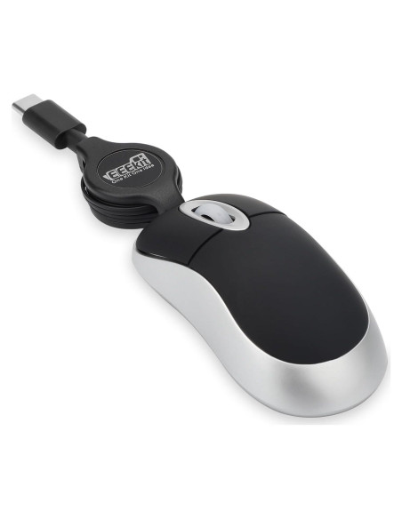 EEEKit Mini Ratón USB-C con Cable Retráctil 1600 DPI Negro