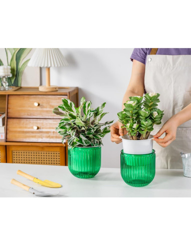 Macetas Autorriego Melphoe 13.5 cm Esmeralda para Plantas