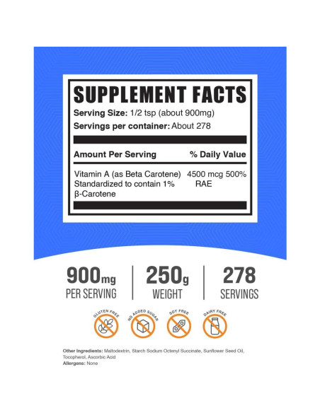 Polvo de Beta Caroteno BulkSupplements 250g - Vitamina A