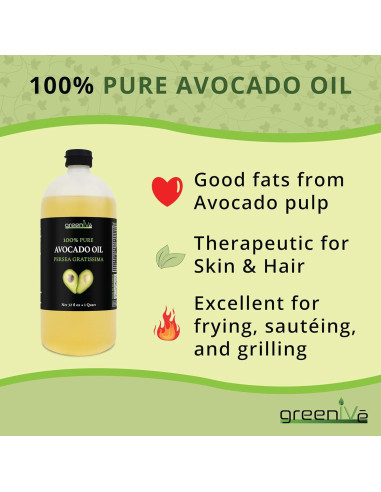 Aceite de Aguacate GreenIVe 100% Puro 0.95L Prensado en Frío