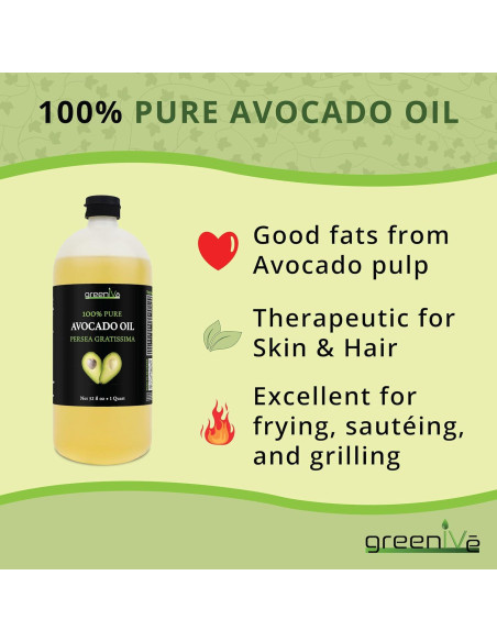 Aceite de Aguacate GreenIVe 100% Puro 0.95L Prensado en Frío