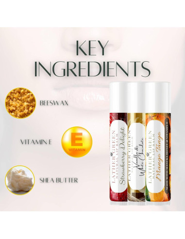 Bálsamo Labial Natural Lather Green Mango y Anacardo 3 Unidades