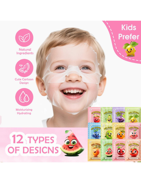 Set de 12 Máscaras Faciales ZARICS para Niños - Hidratación y Cuidado