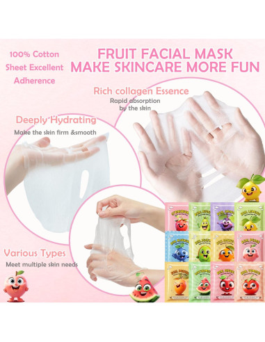 Set de 12 Máscaras Faciales ZARICS para Niños - Hidratación y Cuidado
