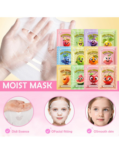 Set de 12 Máscaras Faciales ZARICS para Niños - Hidratación y Cuidado