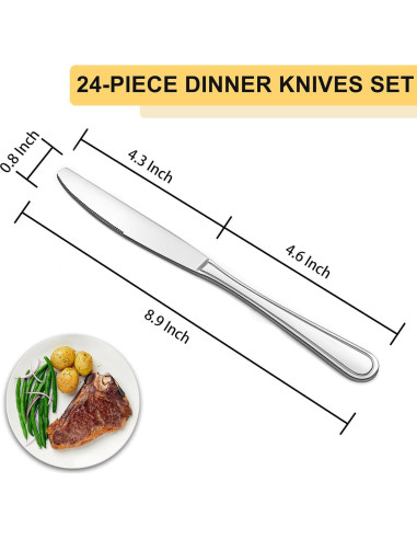 BEWOS Juego de 24 Cuchillos de Cena de Acero Inoxidable 22.6 cm