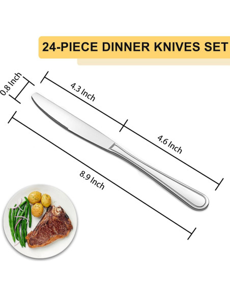 BEWOS Juego de 24 Cuchillos de Cena de Acero Inoxidable 22.6 cm