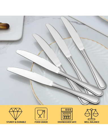 BEWOS Juego de 24 Cuchillos de Cena de Acero Inoxidable 22.6 cm