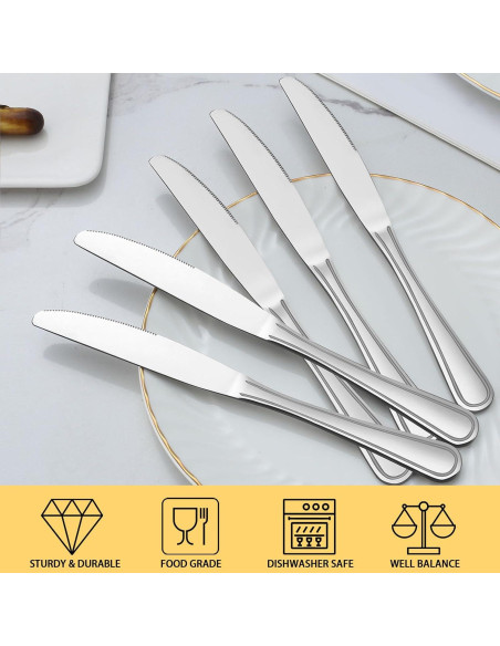 BEWOS Juego de 24 Cuchillos de Cena de Acero Inoxidable 22.6 cm