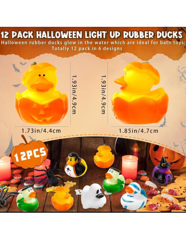 Patitos de Goma Halloween Kockuu - 12 Patitos que Brillan