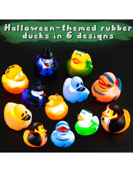 Patitos de Goma Halloween Kockuu - 12 Patitos que Brillan