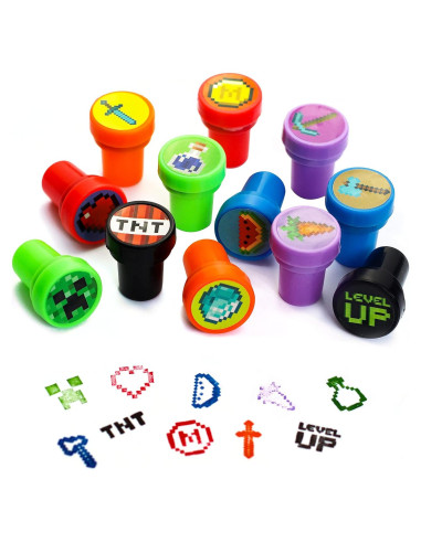 24 Sellos Temáticos Mineros de Píxeles GISUKA 3.81cm